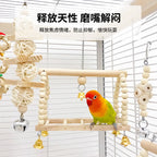Parrot Toy Set Wood Color Combination Set Parrot Play Bite Toy Colorful Bead Swing Ladder Climbing Bird Supplies