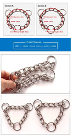 Three Ring Half P Chain Iron Durable Stainless Steel Silver Martingale Dog Collar Chain Rivet Solid Triangle Pattern Solid