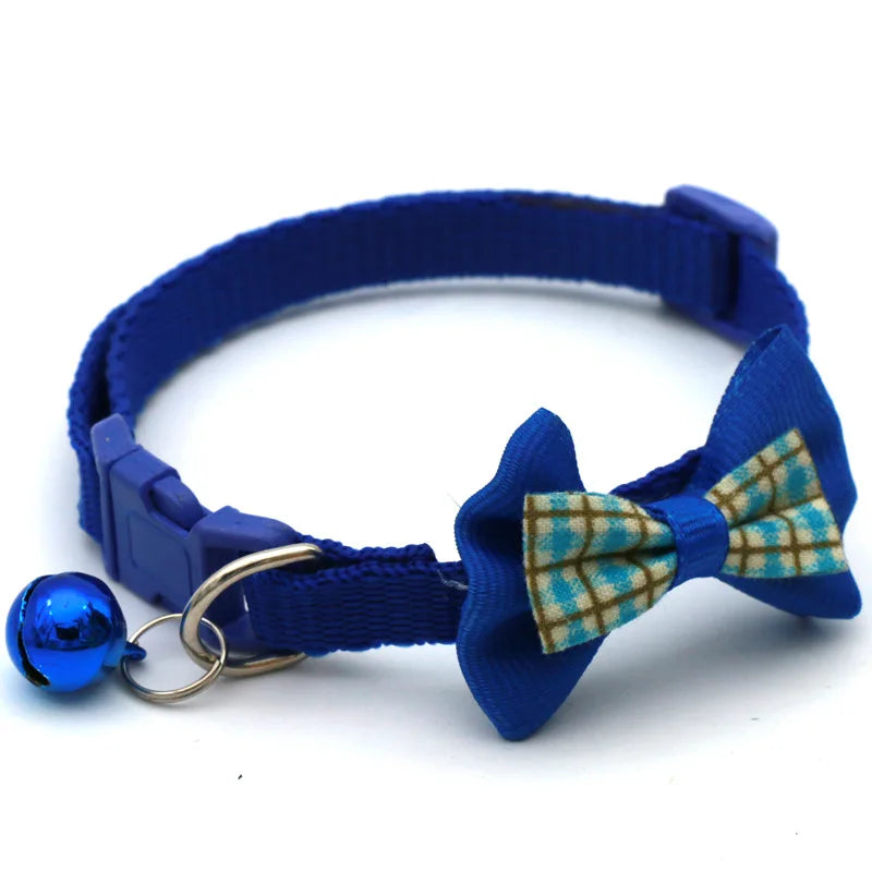 Adjustable Bowknot Pet Collar Polyester Buckle Closure with Bell Solid Color for Cats Small Pets