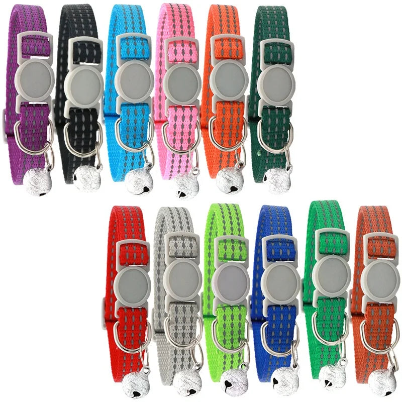 Reflective Breakaway Cat Collars Bells Adjustable Nylon Cotton Padded Striped Collars for Small Cats/Dogs 5 Bright Colors