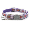 Modern Floral Embroidery Pattern Cat Collar with Break-Away Safety Buckle Quick Release Small Bell-Adjustable Nylon