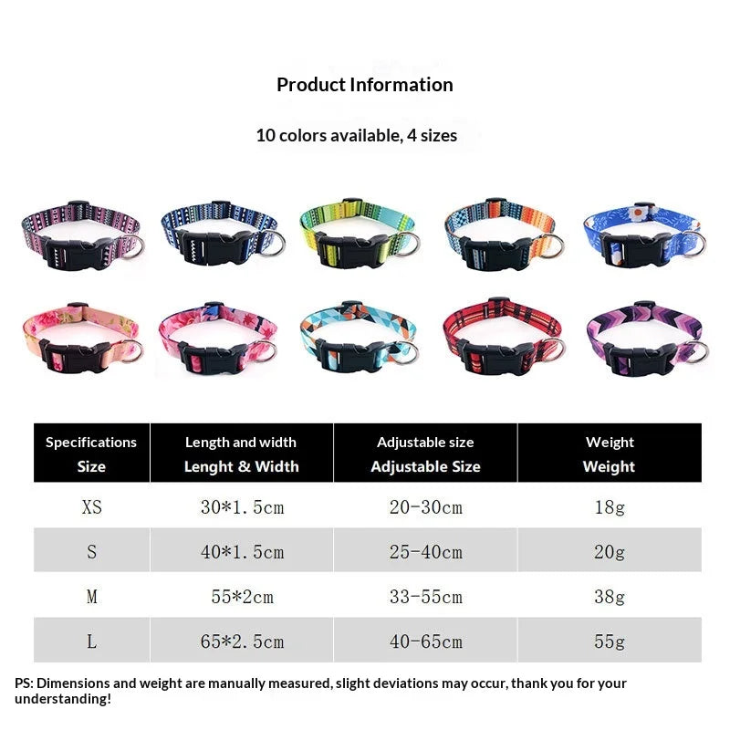 Digitally Printed Bohemian Ethnic Style Modern Striped Adjustable Fabric Canvas Dog Collar with Buckle Closure