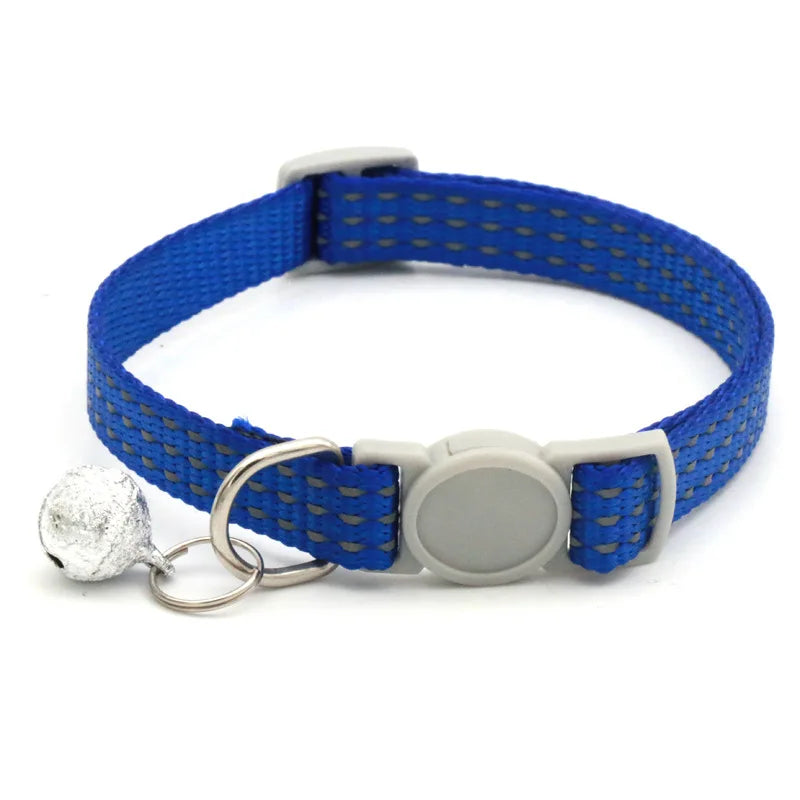 Reflective Breakaway Cat Collars Bells Adjustable Nylon Cotton Padded Striped Collars for Small Cats/Dogs 5 Bright Colors