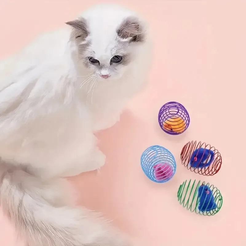 Stainless Steel Animal Pattern Cat Toy Pet Supplies cat Toys Spring Cage cat Self Fun Tumbler Ball Teaser Stick