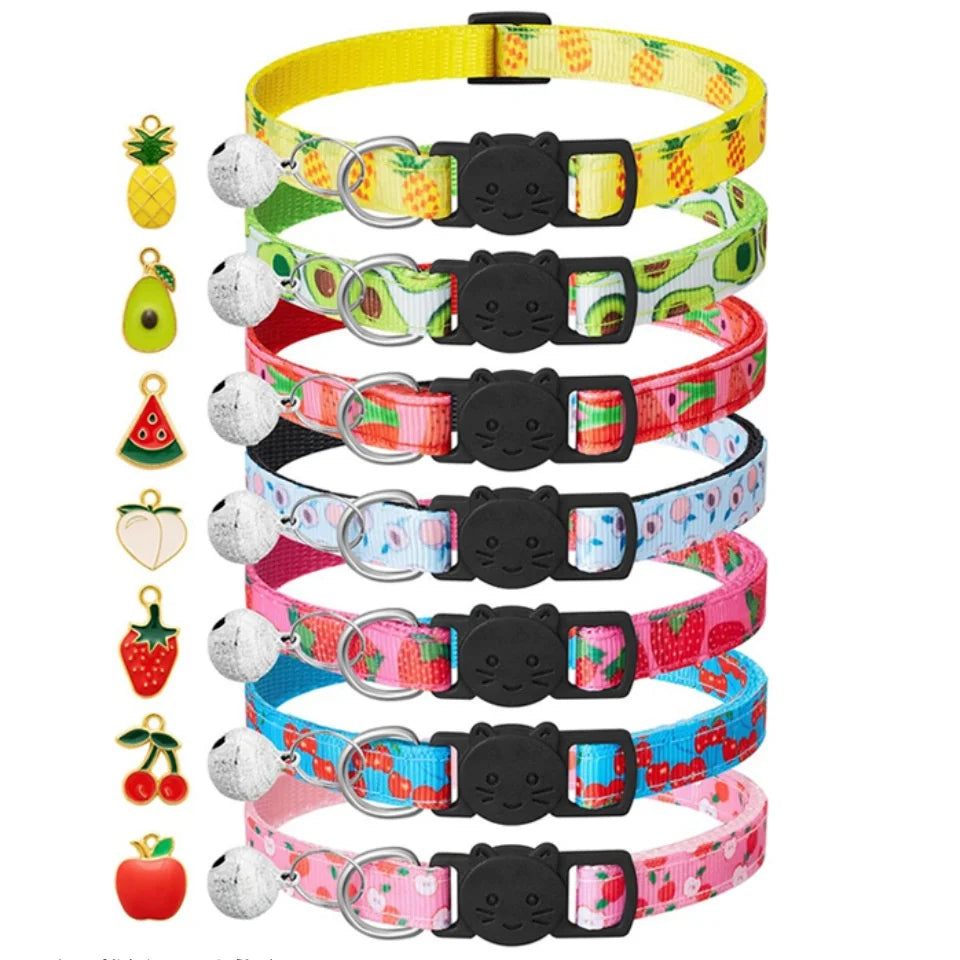 Best-Selling Nylon Cat Collar with Bell and Fruit Pendant Anti-Suffocation Buckle Wholesale