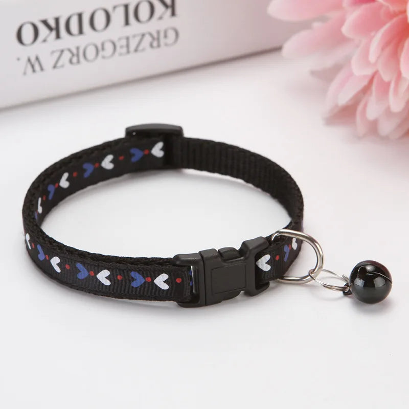 Cat Dog Outdoor Walking Accessories Three-Color Love Printed Patch Pet Collar Bell Cartoon Made Polyester Pet Outdoor
