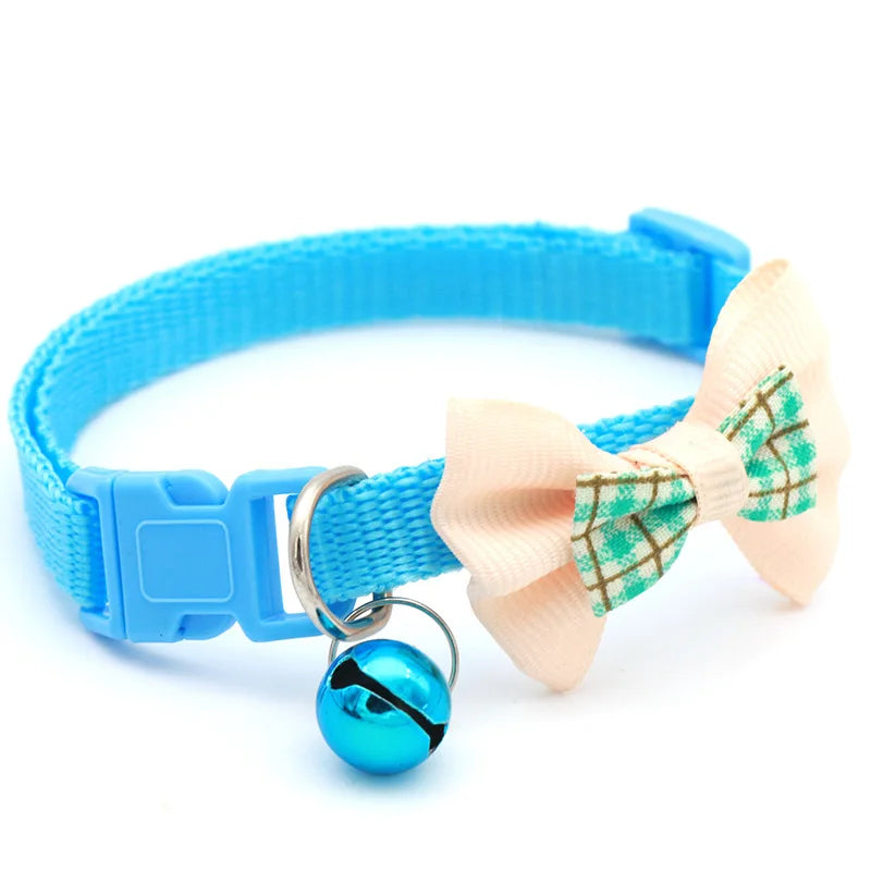Adjustable Bowknot Pet Collar Polyester Buckle Closure with Bell Solid Color for Cats Small Pets