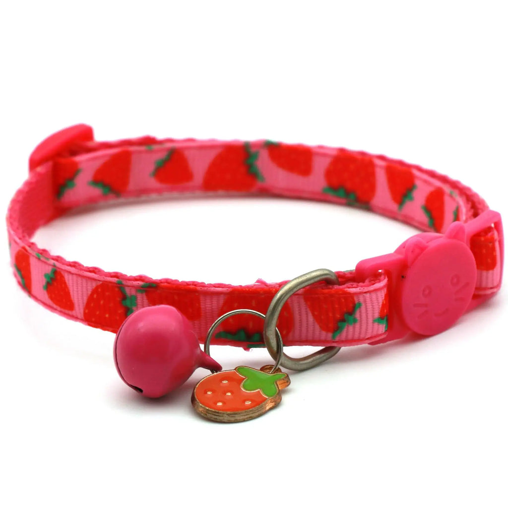 Digital Print Fruit Themed Pet Cat Collar Printed Fruit Pendant Bell Adjustable Buckle Collar for Cats and Small Dogs