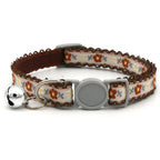Modern Floral Embroidery Pattern Cat Collar with Break-Away Safety Buckle Quick Release Small Bell-Adjustable Nylon