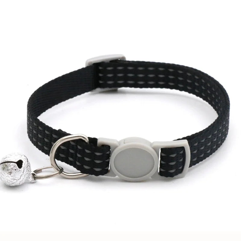 Reflective Breakaway Cat Collars Bells Adjustable Nylon Cotton Padded Striped Collars for Small Cats/Dogs 5 Bright Colors