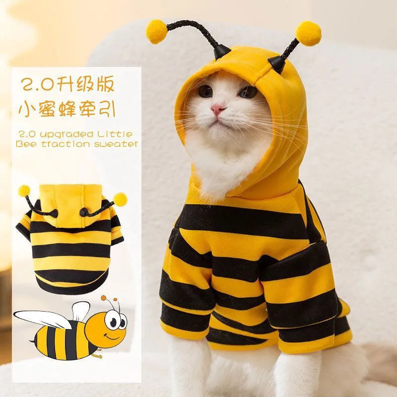 Cute Cat Themed Clothing Anti Fall Design Small Bee Shaped Pattern Pug Small Adorable Blue Cat Seasonal Pet Hoodie