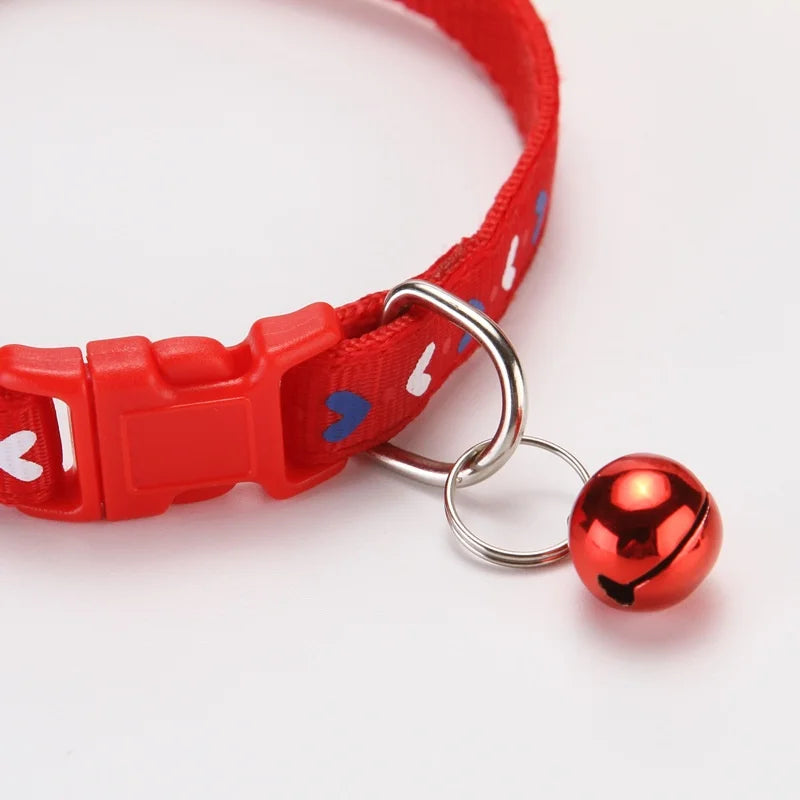 Cat Dog Outdoor Walking Accessories Three-Color Love Printed Patch Pet Collar Bell Cartoon Made Polyester Pet Outdoor