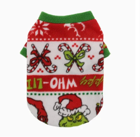 Christmas Dog Sweatshirt Fleece Warm Pet Clothes Printed Holiday Puppy Outfit Soft Winter Apparel For Small Medium Dogs