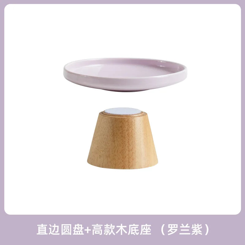 Ceramic High Low Foot Anti Rollover cat Food Freeze-drying Comfortable Cervical Spine Pet Convenient Dining Plate Puppy Bowl