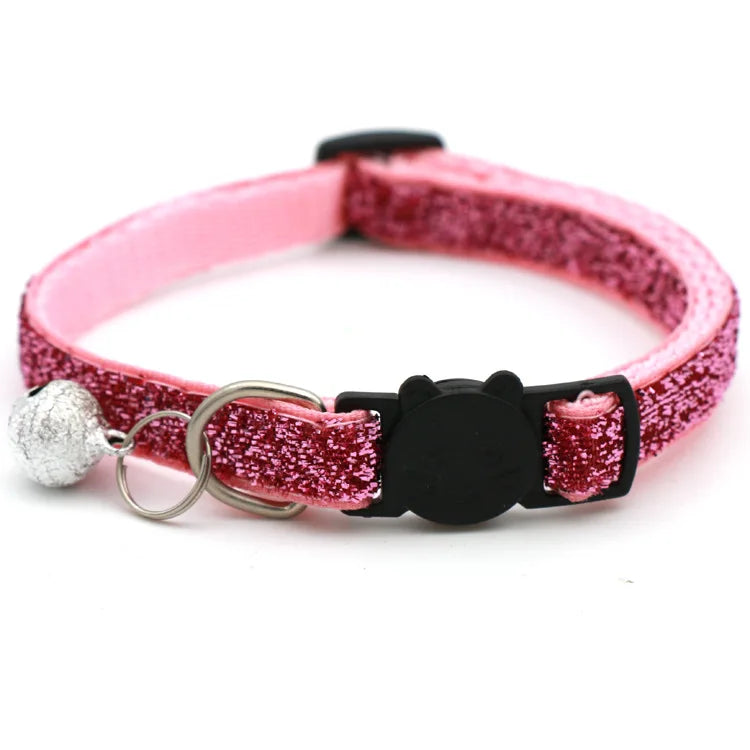 Cat Head Pet Collar with Bell Glitter Bell Adjustable Buckle Snap-Clasp Color Neck Strap for Small Cats