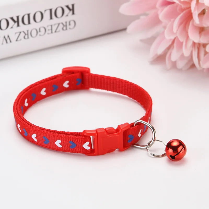 Cat Dog Outdoor Walking Accessories Three-Color Love Printed Patch Pet Collar Bell Cartoon Made Polyester Pet Outdoor