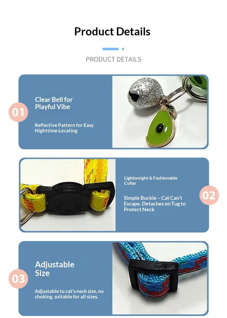Best-Selling Nylon Cat Collar with Bell and Fruit Pendant Anti-Suffocation Buckle Wholesale