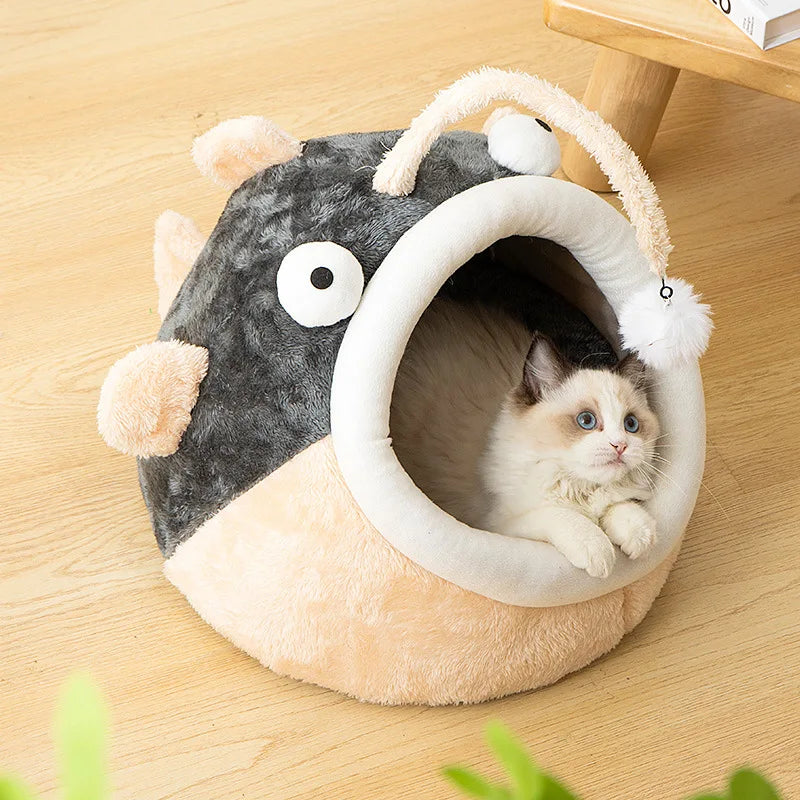 Cat Nest Semi Closed Winter Warmth Cat Nest Four Seasons Universal Lanternfish House Comes Teasing Toys Cat Pet Supplies