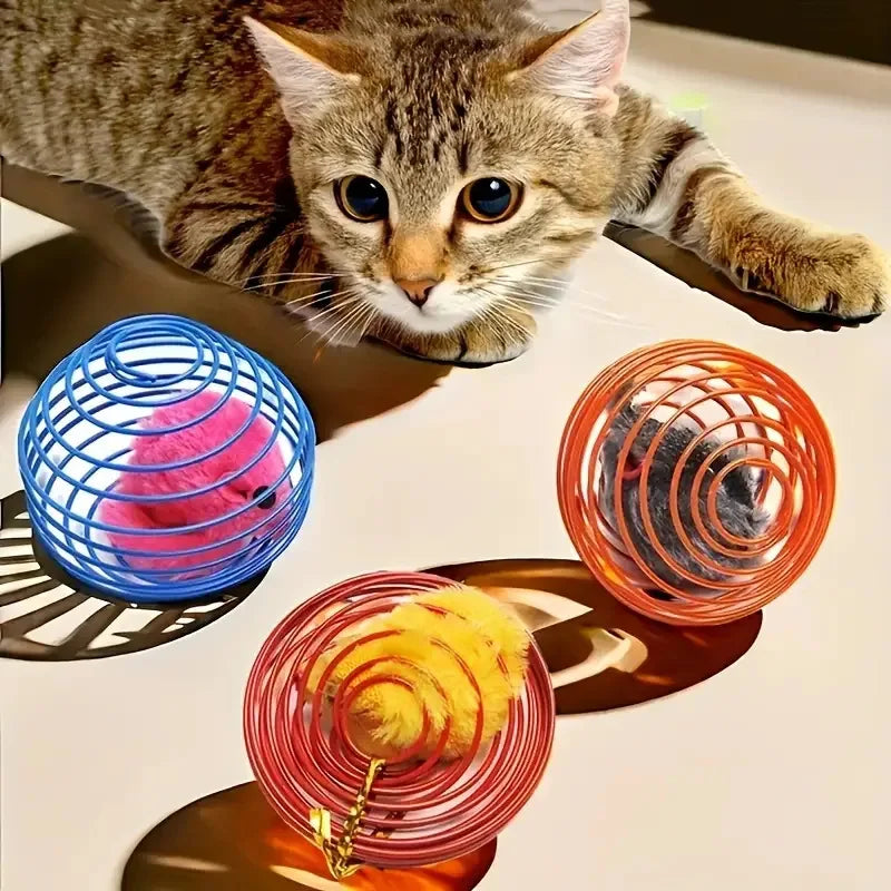 Stainless Steel Animal Pattern Cat Toy Pet Supplies cat Toys Spring Cage cat Self Fun Tumbler Ball Teaser Stick