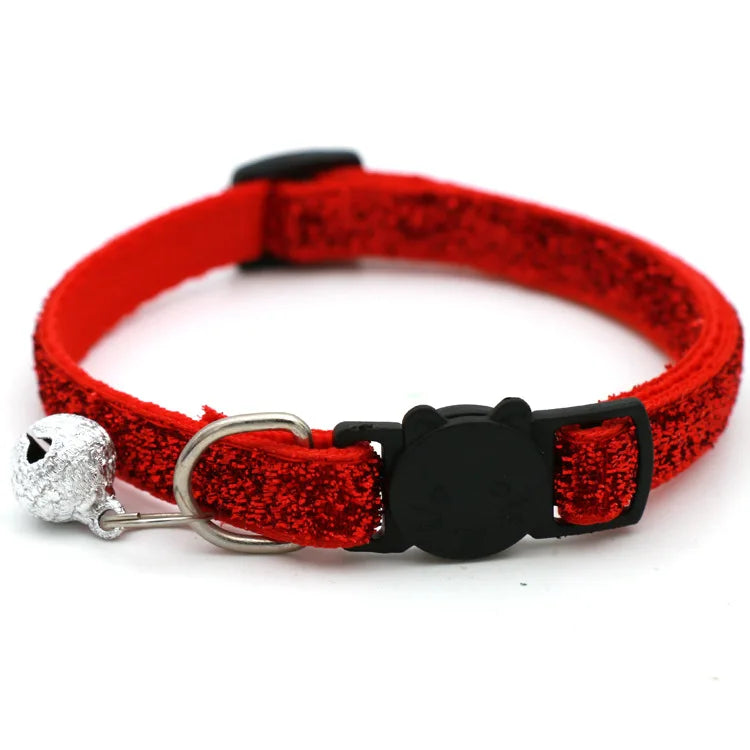 Cat Head Pet Collar with Bell Glitter Bell Adjustable Buckle Snap-Clasp Color Neck Strap for Small Cats