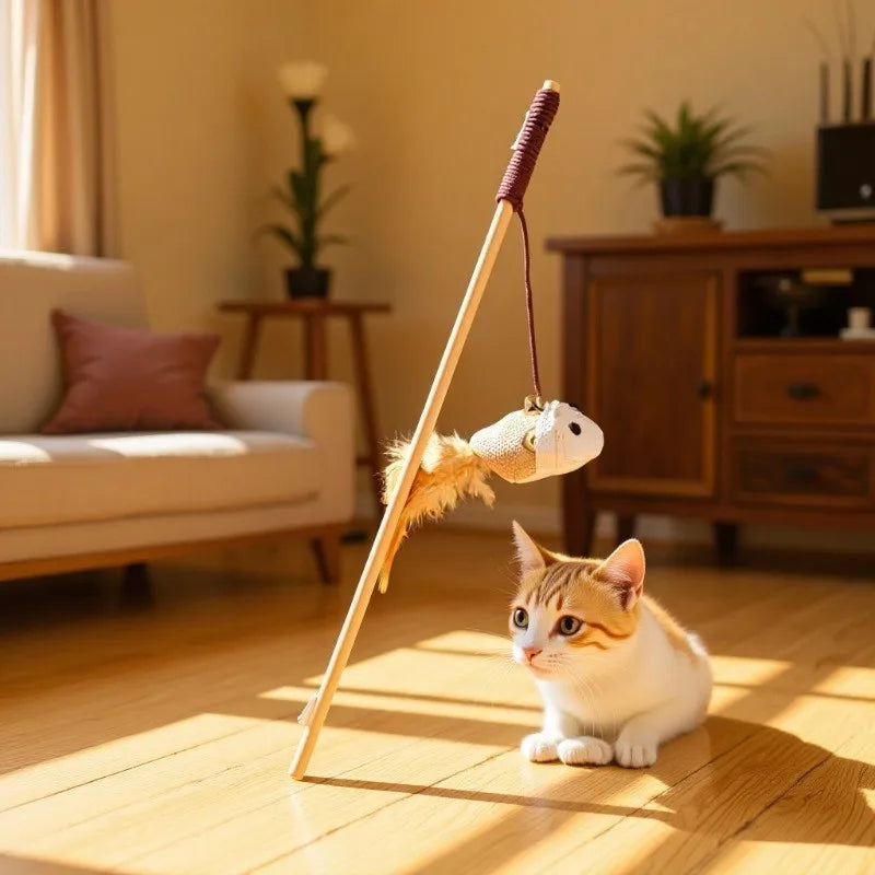 Colorful Cat Teaser Toys Set Sisal Rope Wooden Linen Cat Toy New Pet Cat Supplies Handmade Feather Bell Wooden Pole