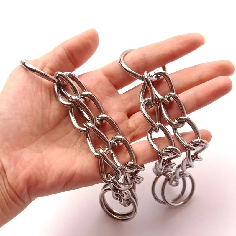 Three Ring Half P Chain Iron Durable Stainless Steel Silver Martingale Dog Collar Chain Rivet Solid Triangle Pattern Solid