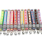 Modern Floral Embroidery Pattern Cat Collar with Break-Away Safety Buckle Quick Release Small Bell-Adjustable Nylon