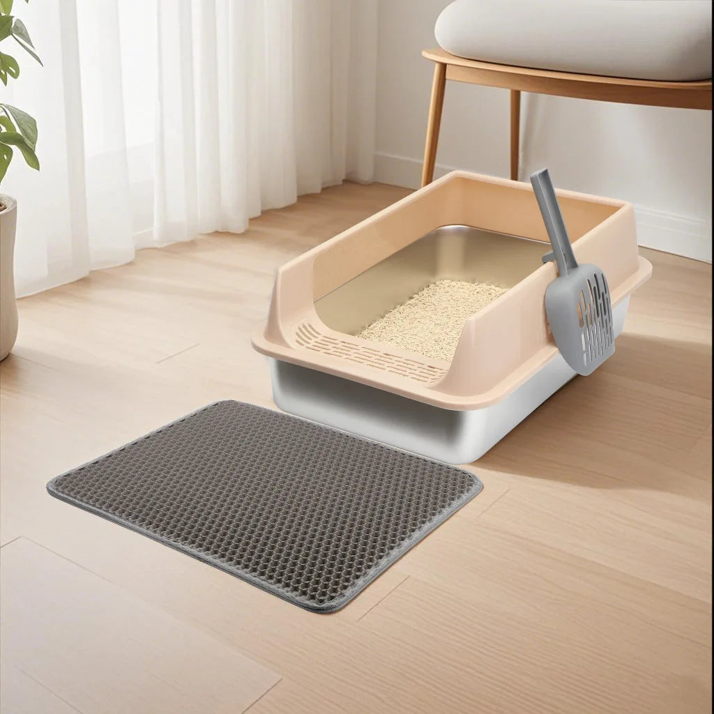 Metal Easy Clean High Sided Stainless Steel Cat Semi Enclosed Extra Large Size Anti Splash Take Out Cat Toilet Thickened