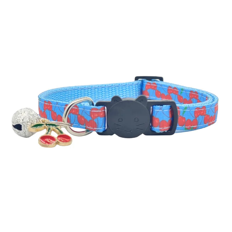 Best-Selling Nylon Cat Collar with Bell and Fruit Pendant Anti-Suffocation Buckle Wholesale