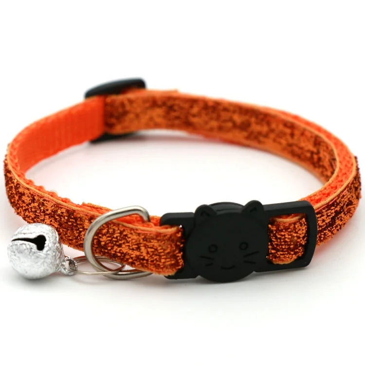 Cat Head Pet Collar with Bell Glitter Bell Adjustable Buckle Snap-Clasp Color Neck Strap for Small Cats