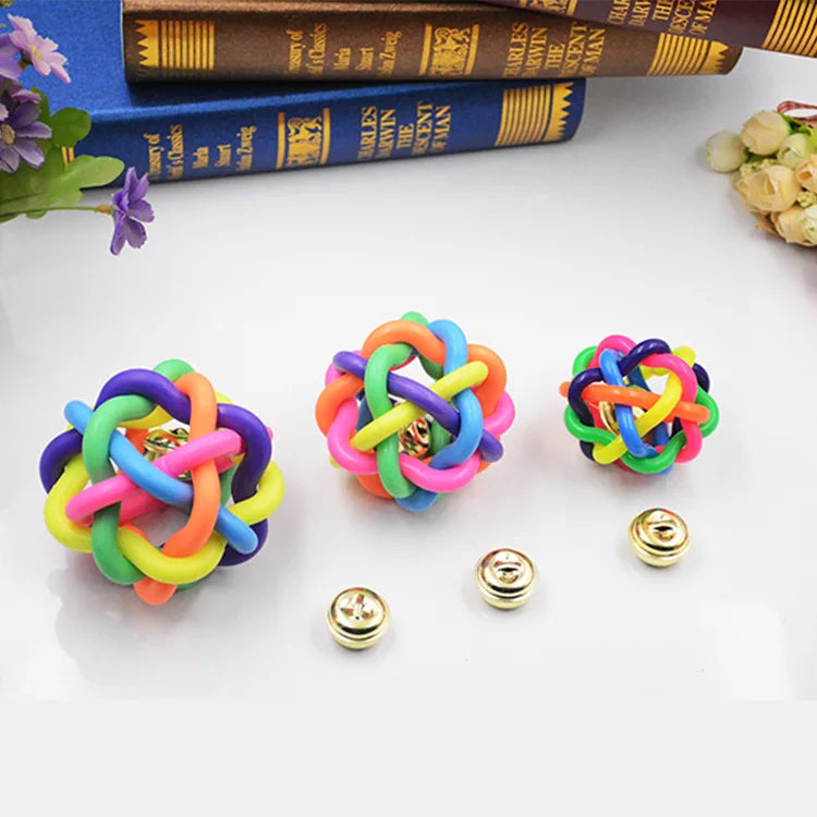 Colorful Woven Ball Within Bell Bite-resistant Pet Toy Dog Cat Rainbow Pet Dog Woven Bell Ball Bite Resistant Toy Rubber