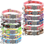 Modern Floral Embroidery Pattern Cat Collar with Break-Away Safety Buckle Quick Release Small Bell-Adjustable Nylon