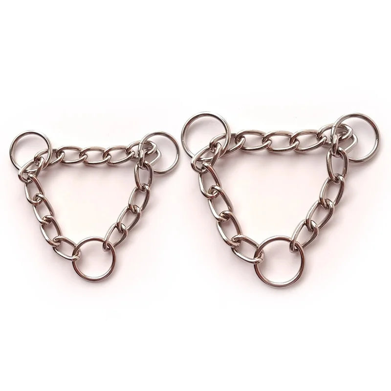 Three Ring Half P Chain Iron Durable Stainless Steel Silver Martingale Dog Collar Chain Rivet Solid Triangle Pattern Solid