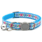 Modern Floral Embroidery Pattern Cat Collar with Break-Away Safety Buckle Quick Release Small Bell-Adjustable Nylon