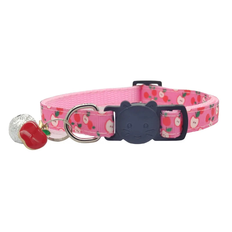 Best-Selling Nylon Cat Collar with Bell and Fruit Pendant Anti-Suffocation Buckle Wholesale
