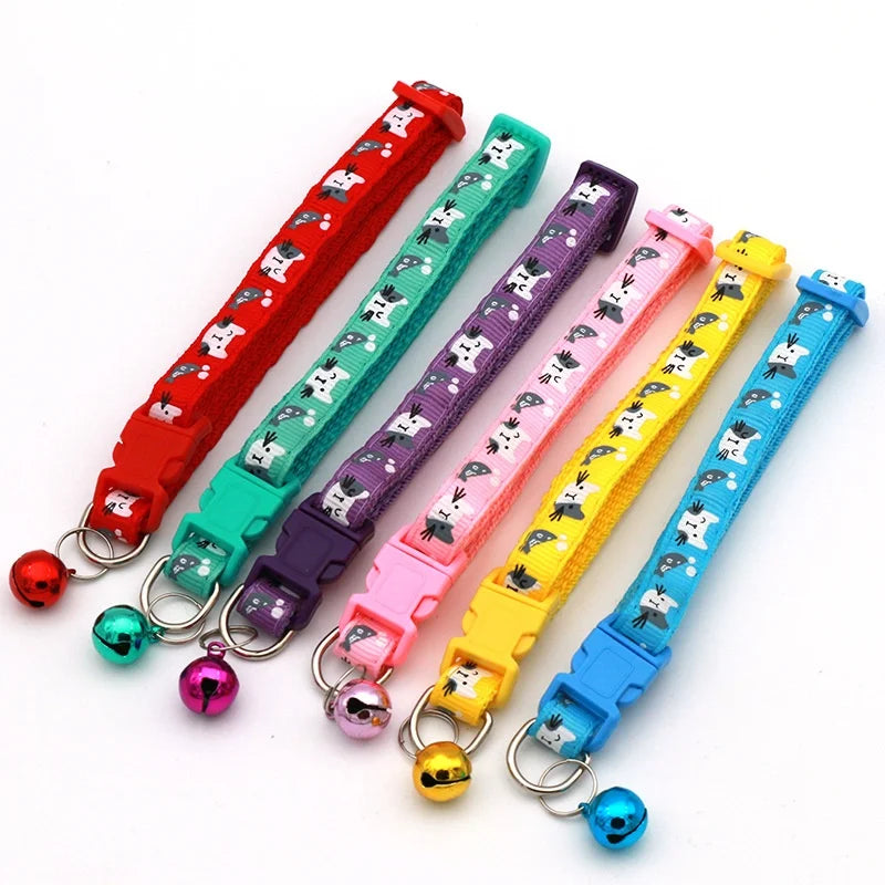 Applique Small Fish Gray and White Cat Head Dog Cat Collar Solid Color Nylon Cute Bell Buckle Print Design Classic Style