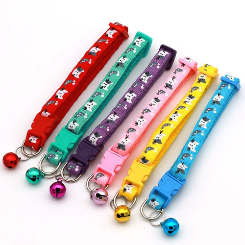 Applique Small Fish Gray and White Cat Head Dog Cat Collar Solid Color Nylon Cute Bell Buckle Print Design Classic Style