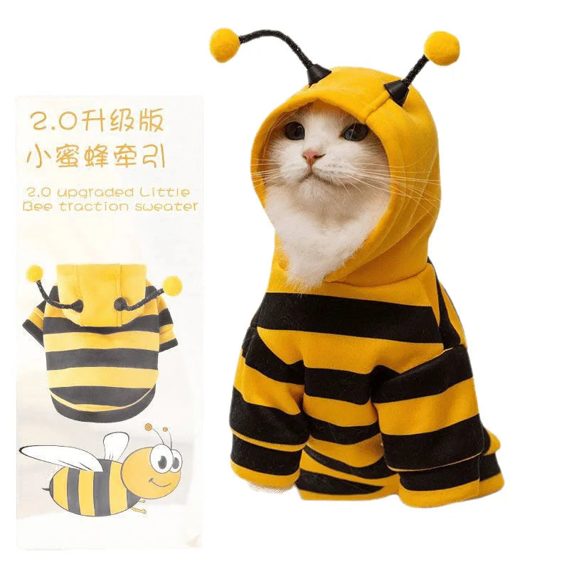 Cute Cat Themed Clothing Anti Fall Design Small Bee Shaped Pattern Pug Small Adorable Blue Cat Seasonal Pet Hoodie