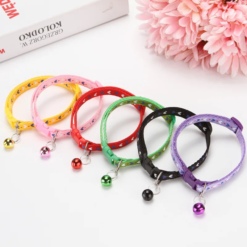 Cat Dog Outdoor Walking Accessories Three-Color Love Printed Patch Pet Collar Bell Cartoon Made Polyester Pet Outdoor