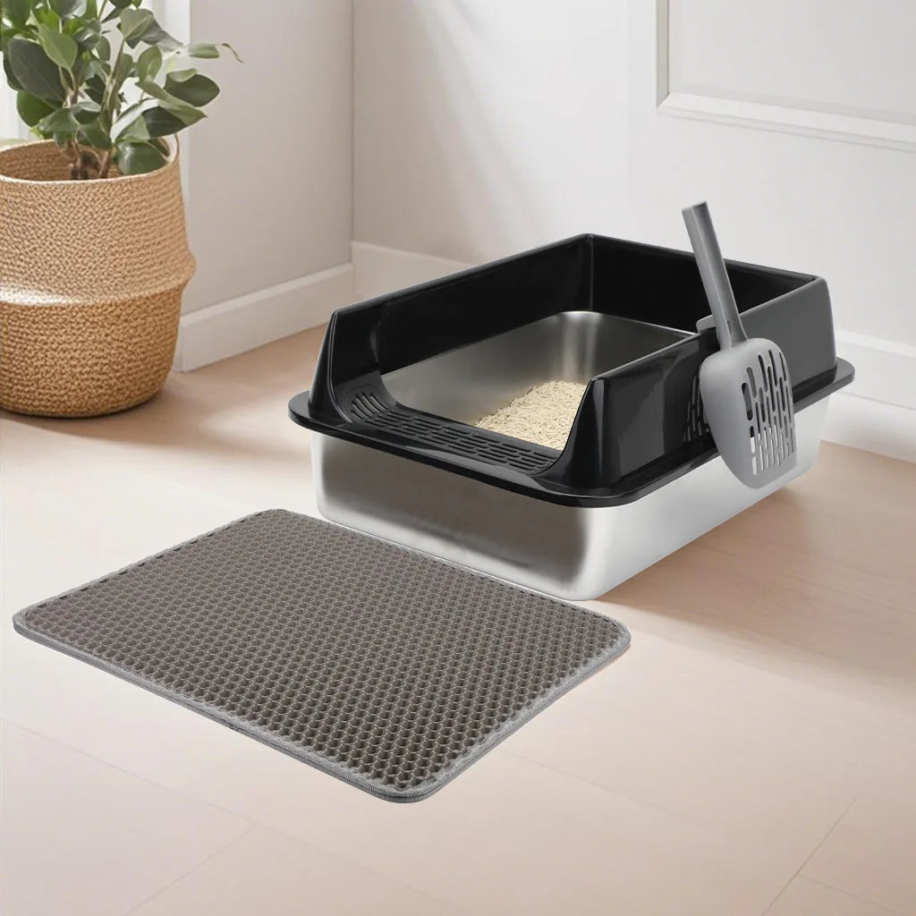Metal Easy Clean High Sided Stainless Steel Cat Semi Enclosed Extra Large Size Anti Splash Take Out Cat Toilet Thickened