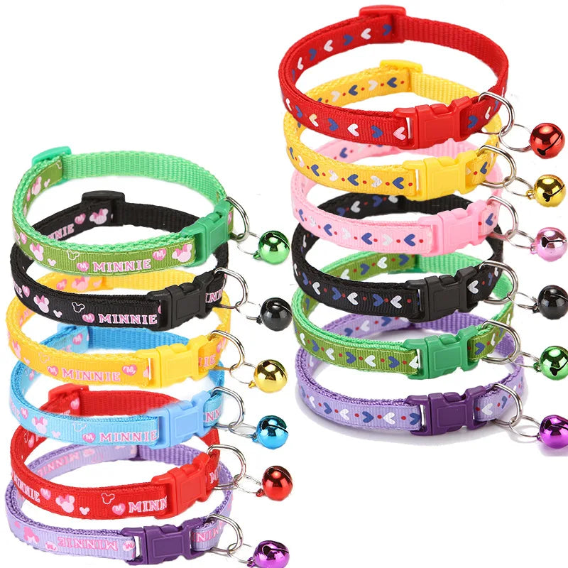 Cat Dog Outdoor Walking Accessories Three-Color Love Printed Patch Pet Collar Bell Cartoon Made Polyester Pet Outdoor