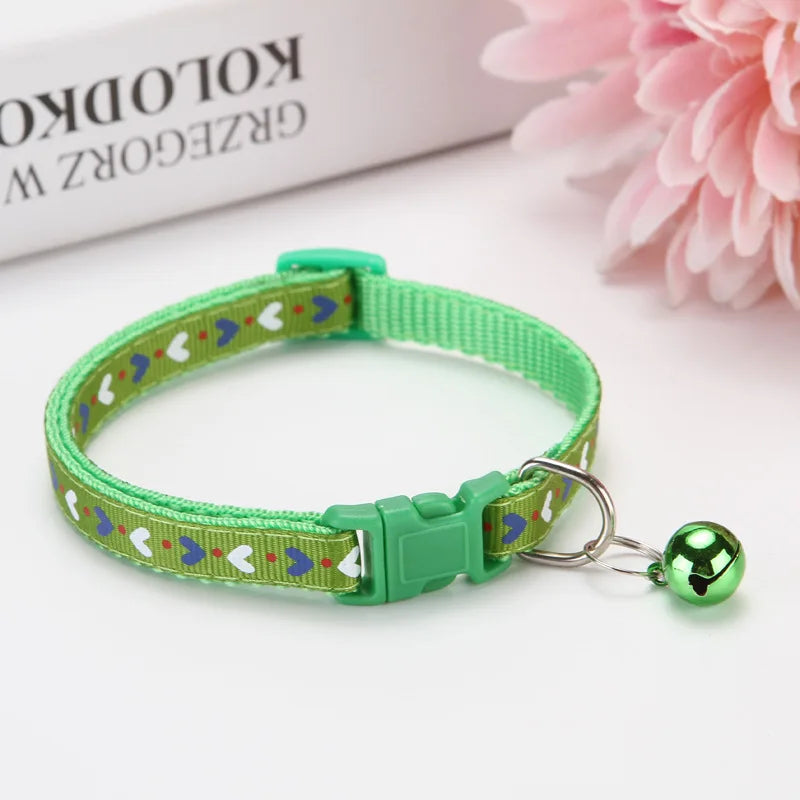 Cat Dog Outdoor Walking Accessories Three-Color Love Printed Patch Pet Collar Bell Cartoon Made Polyester Pet Outdoor