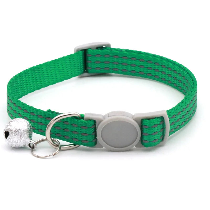 Reflective Breakaway Cat Collars Bells Adjustable Nylon Cotton Padded Striped Collars for Small Cats/Dogs 5 Bright Colors