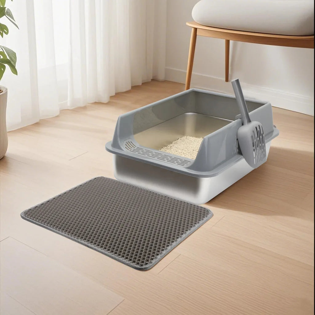 Metal Easy Clean High Sided Stainless Steel Cat Semi Enclosed Extra Large Size Anti Splash Take Out Cat Toilet Thickened