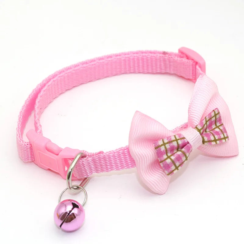 Adjustable Bowknot Pet Collar Polyester Buckle Closure with Bell Solid Color for Cats Small Pets