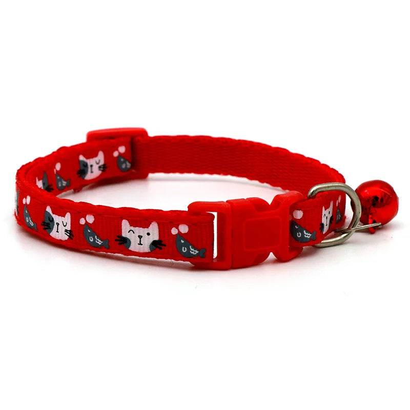 Applique Small Fish Gray and White Cat Head Dog Cat Collar Solid Color Nylon Cute Bell Buckle Print Design Classic Style