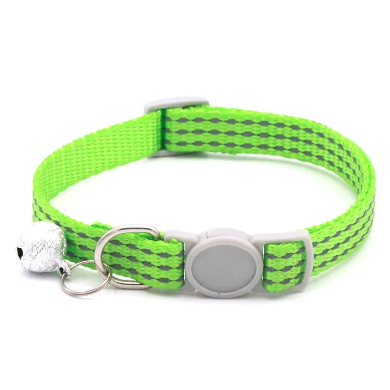 Reflective Breakaway Cat Collars Bells Adjustable Nylon Cotton Padded Striped Collars for Small Cats/Dogs 5 Bright Colors