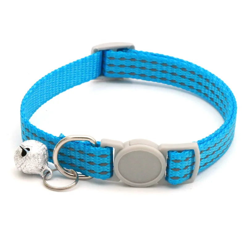 Reflective Breakaway Cat Collars Bells Adjustable Nylon Cotton Padded Striped Collars for Small Cats/Dogs 5 Bright Colors