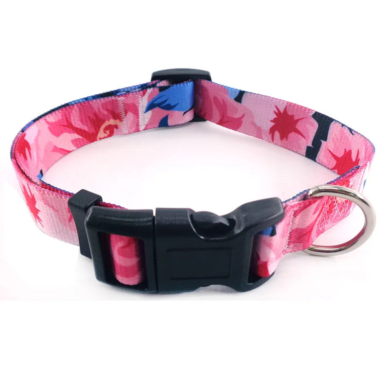 Digitally Printed Bohemian Ethnic Style Modern Striped Adjustable Fabric Canvas Dog Collar with Buckle Closure