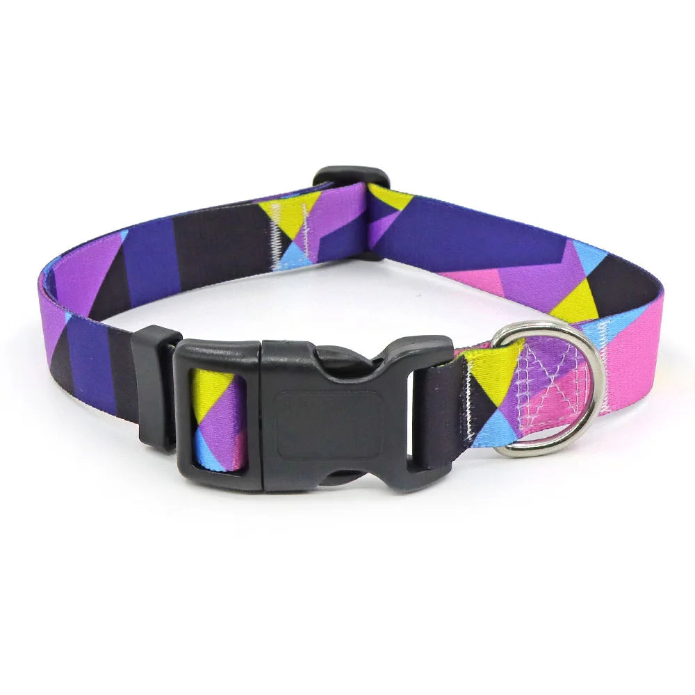Digitally Printed Bohemian Ethnic Style Modern Striped Adjustable Fabric Canvas Dog Collar with Buckle Closure
